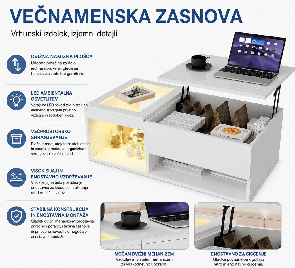 Ergosed OP001 – Dvižna Klubska Mizica - Ergosed Ergonomska in Ortopedska oprema