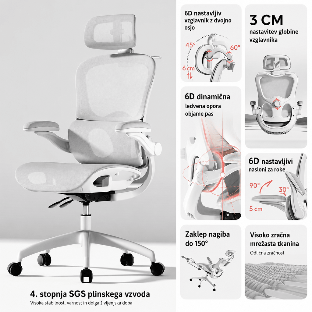 Ergosed PrimeV1 – Ergonomski Stol z Naslonom za Noge - Ergosed Ergonomska in Ortopedska oprema
