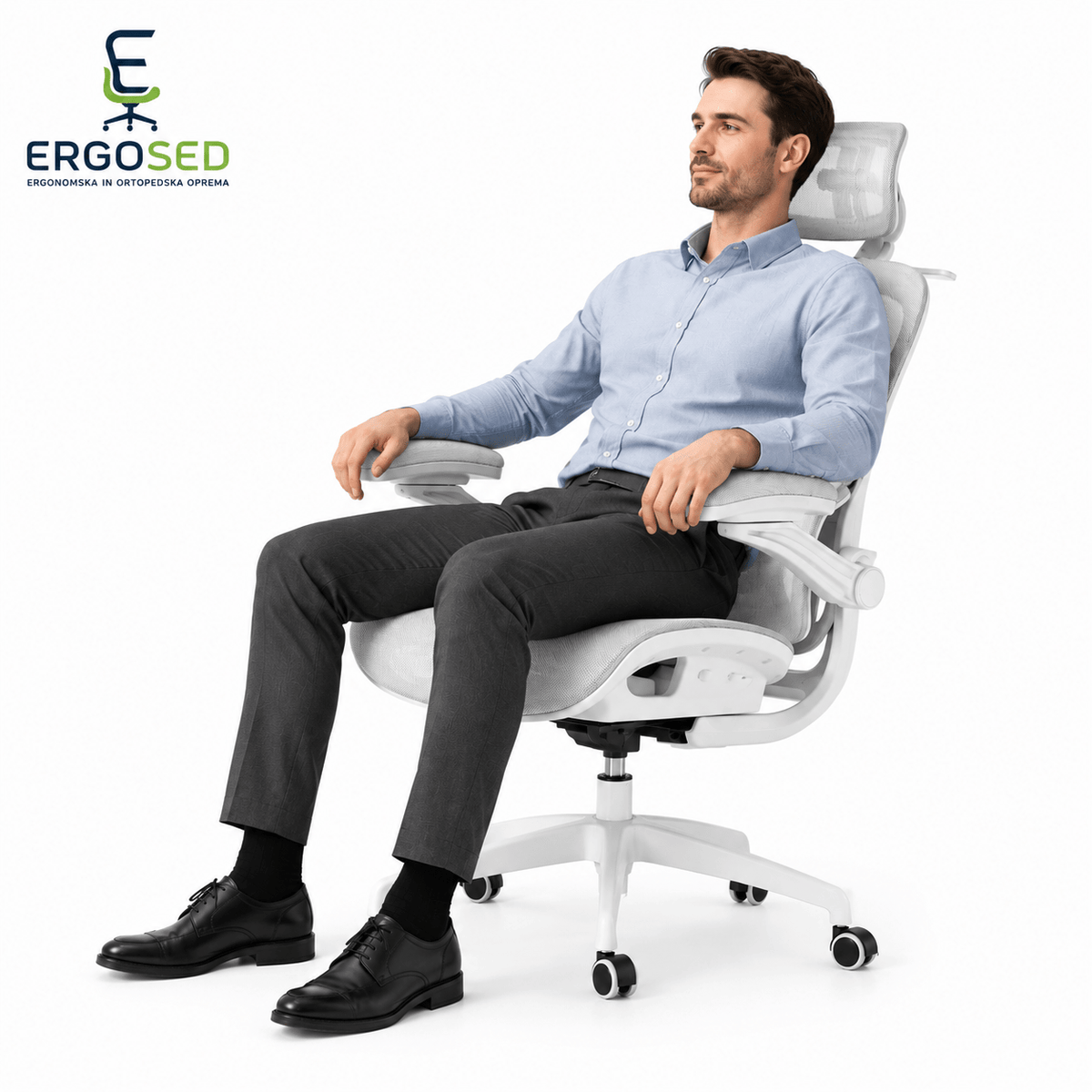 Ergosed PrimeV1 – Ergonomski Stol z Naslonom za Noge - Ergosed Ergonomska in Ortopedska oprema